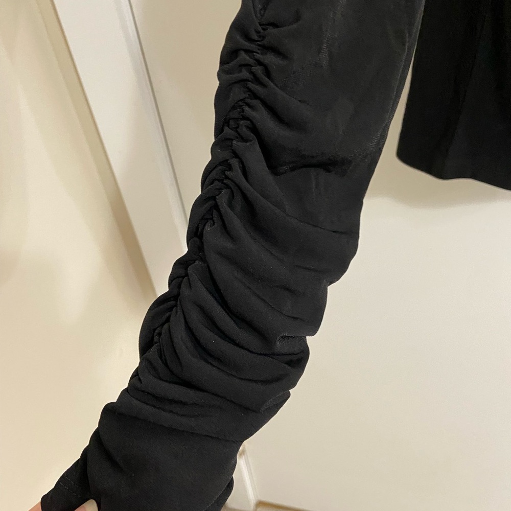 Elegant Black Ruched Women's Top high neck long sleeve - Picture 4 of 8